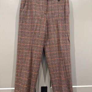 Bloomingdales Womens 10 Plaid Wool Blend Career Pants Brown Orange Lined